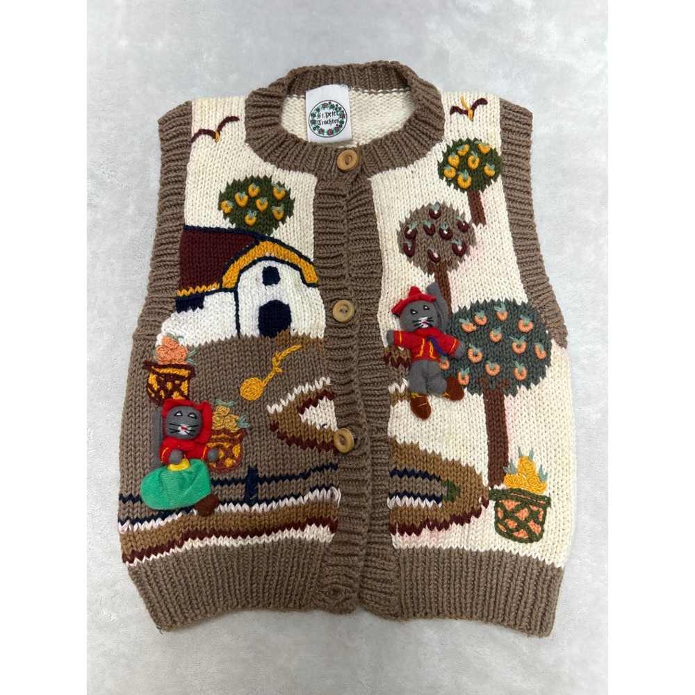 Vtg St. Peter Trachten Boys Knit Vest S Storybook Animals Handmade Germany Peru